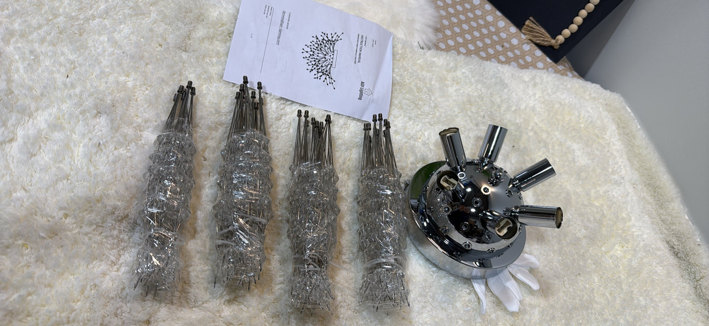 AGV Lighting CL023C Crystal Ceiling Light — Firework Dandelion 6-Light Flush Mount, Chrome │ Z3 Grade: 🟡 Open Box – Unused