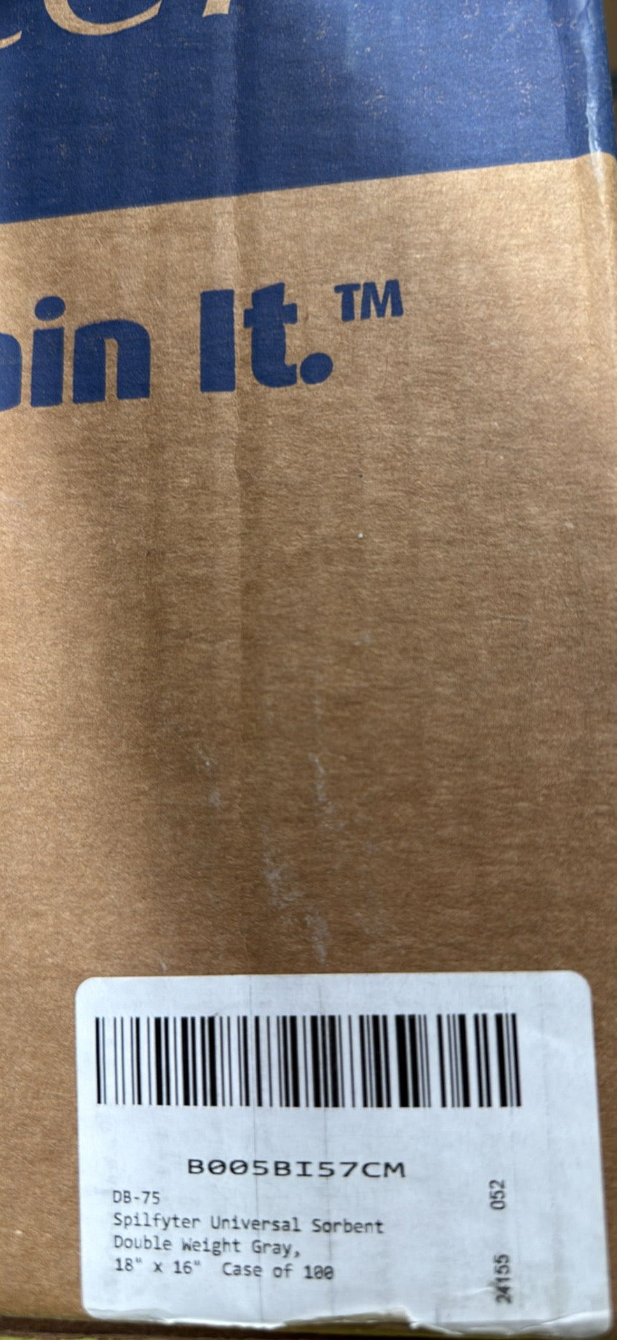Spilfyter DB-75 Universal Sorbent Absorbent Pads — Double Weight Gray, 18" x 16", Case of 100 │ Z3 Grade: 🟢 Brand New (Sealed)