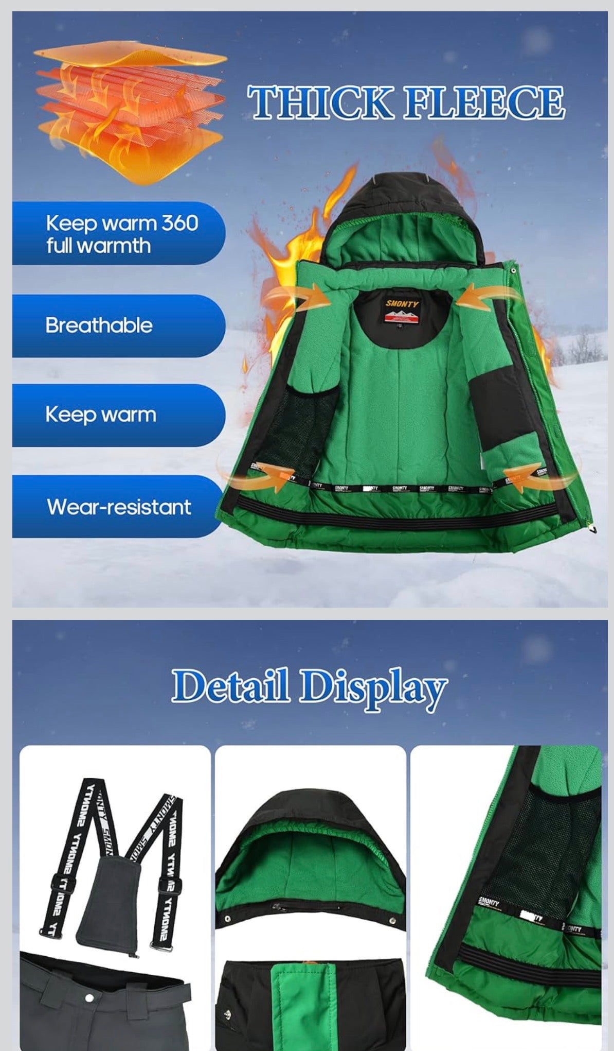 Smonty Kids Snow Suit — Insulated Waterproof Ski Jacket & Pants Set │ Z3 Grade: 🟢 Brand New (Sealed)