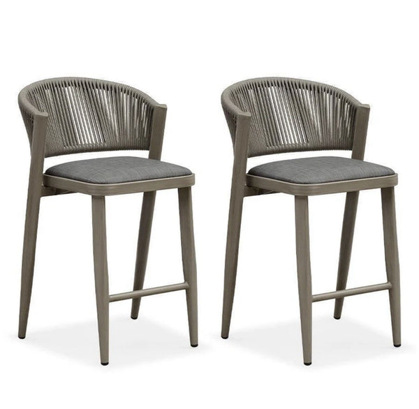 Purple Leaf Outdoor Bar Stools Set of 2, Grey, Rope Back with Cushion, Z3-01095, illustration, not our exact unit