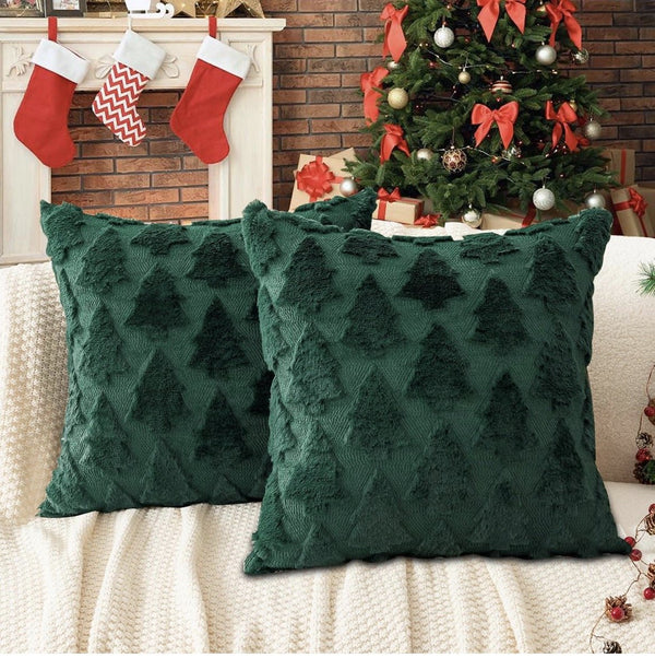 TOYPOPOR Christmas Tree Pillow Covers 18x18, Set of 2, Green Faux Fur, New, Z3-01123, illustration, not our exact unit