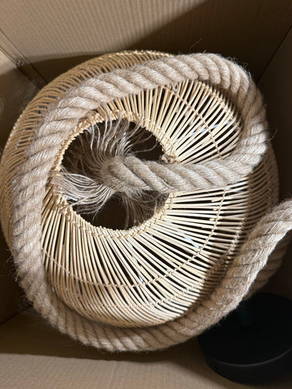 Arturesthome Woven Rattan Globe Pendant Light — Boho Hemp-Rope Cord │ Z3 Grade: 🟡 Open Box – Unused