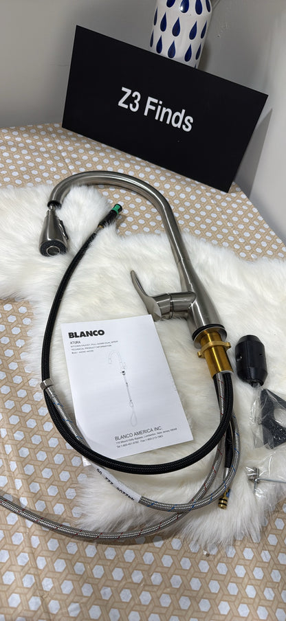 Blanco Atura Pull-Down Dual-Spray Kitchen Faucet — 360° Swivel PVD Steel │ Z3 Grade: 🟡 Open Box – Unused