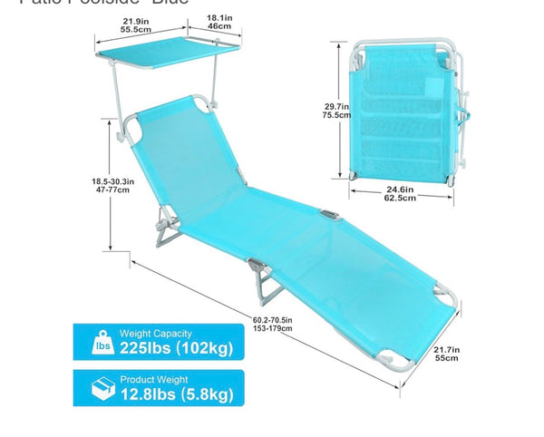 Northroad Foldable Beach Lounge Chair — 4-Position Recline with 360° Canopy Sunshade │ Z3 Grade: 🟢 Brand New (Sealed)