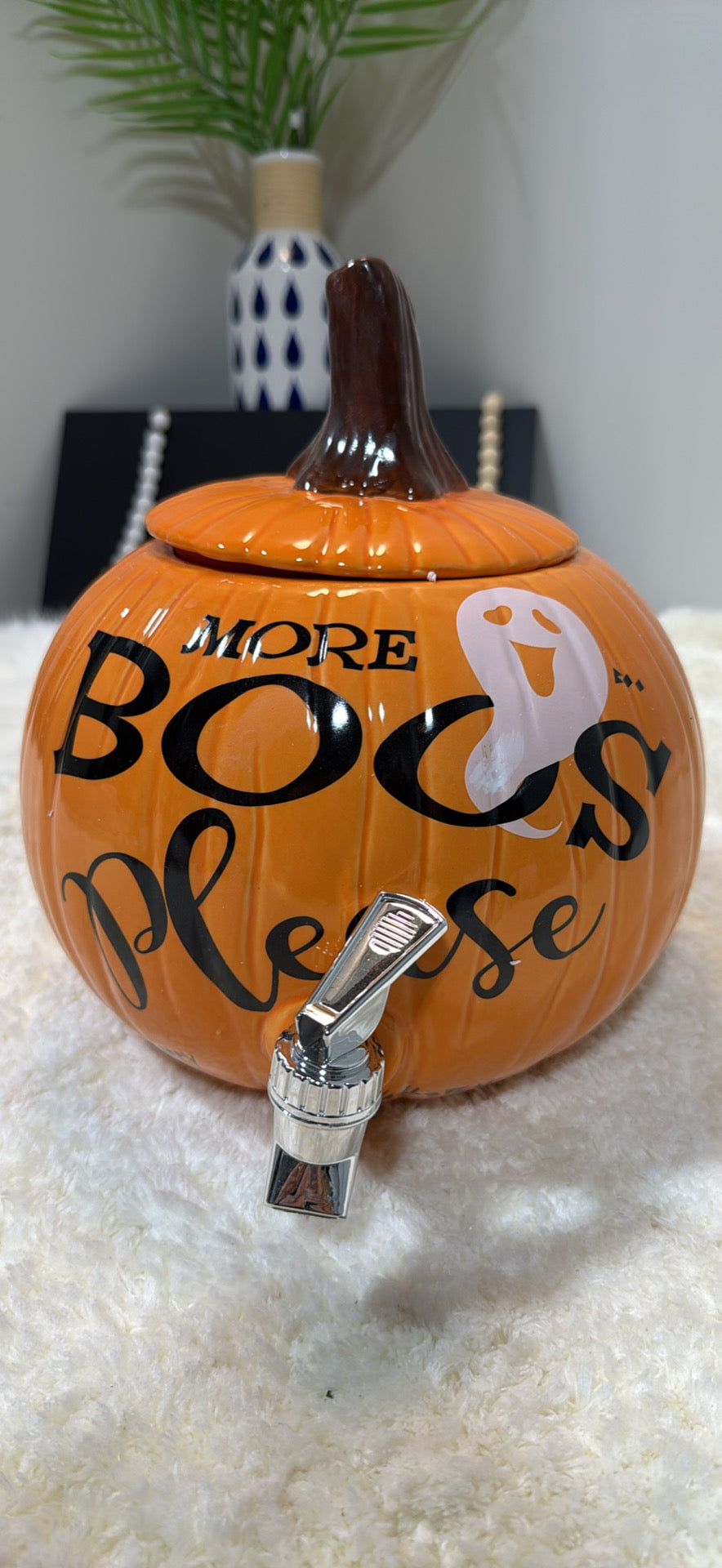 More Boos Please Pumpkin Ceramic Beverage Dispenser — Glossy Halloween Drink Jug with Spigot │ Z3 Grade: 🟡 Open Box – Unused