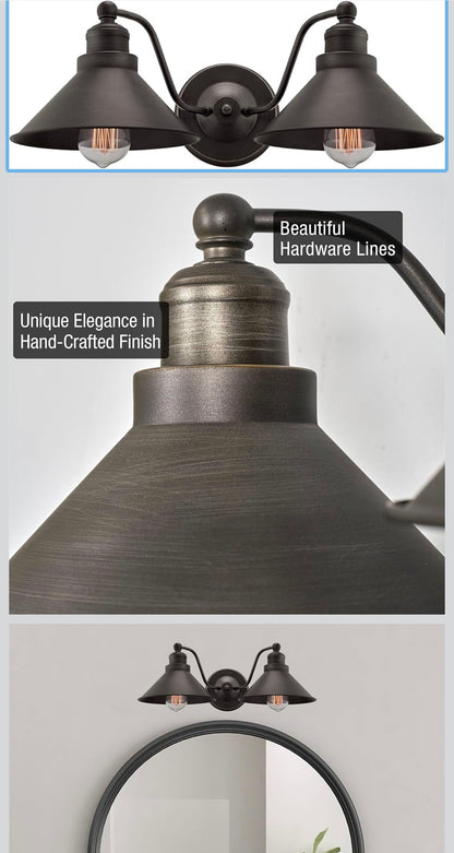 Farmhouse 2-Light Vanity Wall Light — Oil-Rubbed Bronze Cone Shades │ Z3 Grade: 🟡 Open Box – Unused