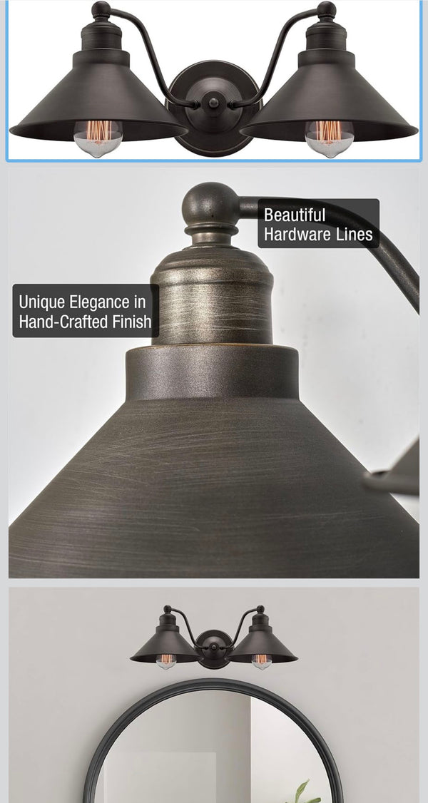 Farmhouse 2-Light Vanity Wall Light — Oil-Rubbed Bronze Cone Shades │ Z3 Grade: 🟡 Open Box – Unused
