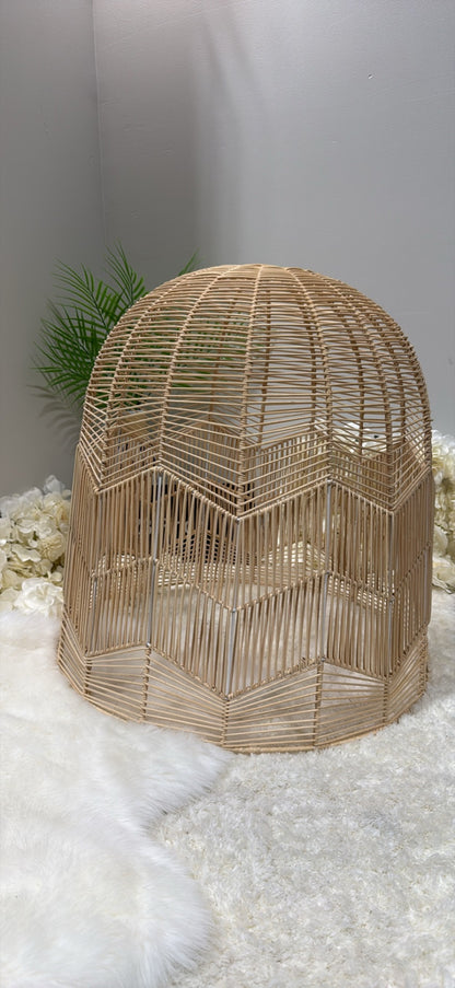 Artherhome Rattan Pendant Light – Dome with Chevron Skirt │ 🟡 Z3 Grade: Open Box – Unused