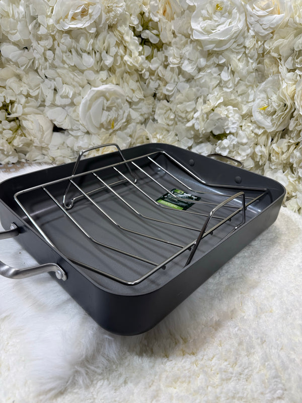 GreenPan Chatham Hard-Anodized Roasting Pan 16"×13" — Ceramic Nonstick + Stainless Rack │ Z3 Grade: 🟡 Open Box – Unused