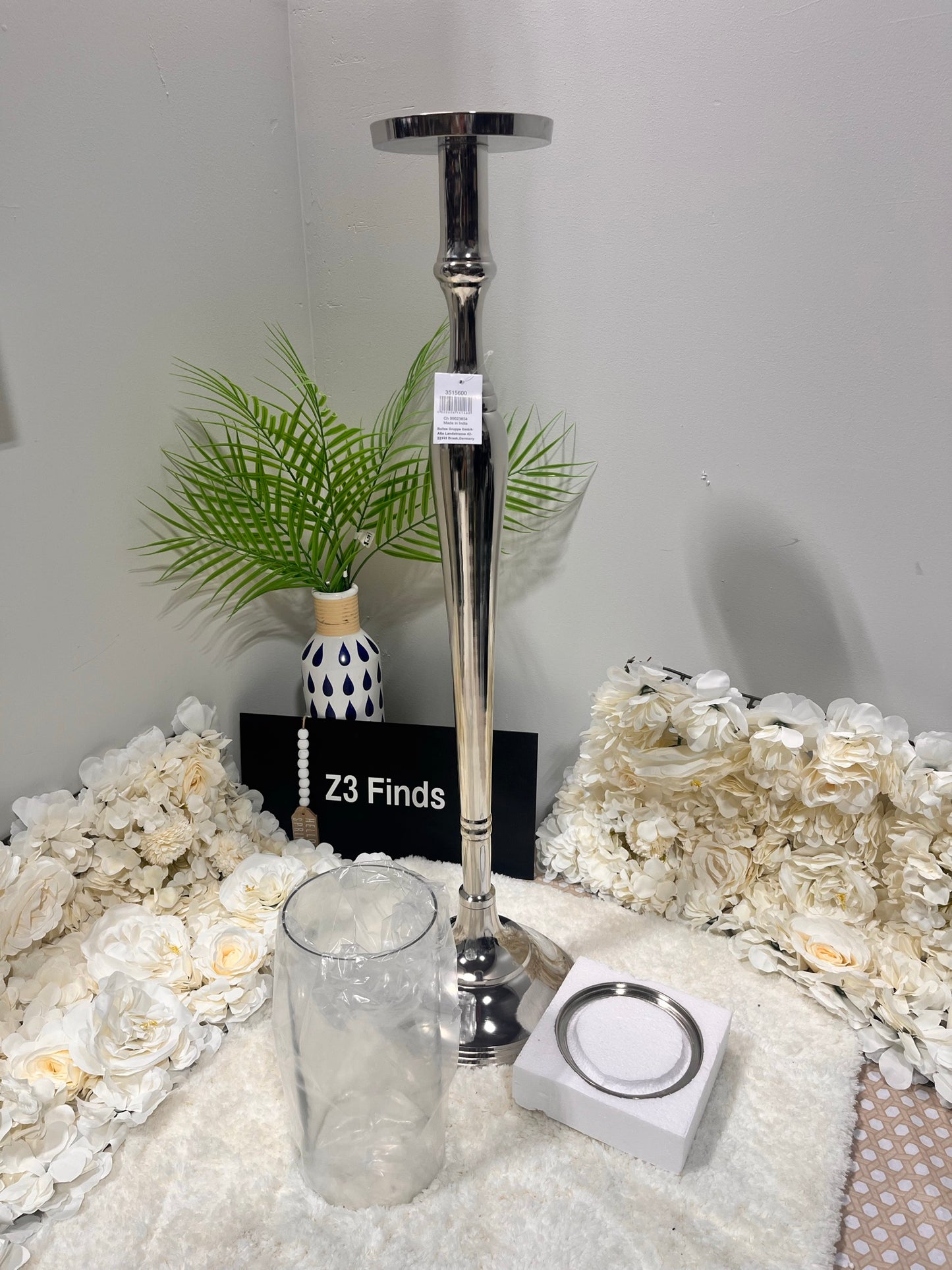 WHW Amara 43" Silver Lantern Candle Holder │ 🟡 Z3 Grade: Open Box – Unused