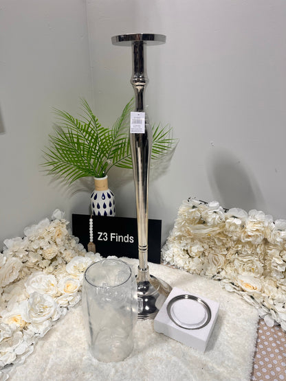 WHW Amara 43" Silver Lantern Candle Holder │ 🟡 Z3 Grade: Open Box – Unused