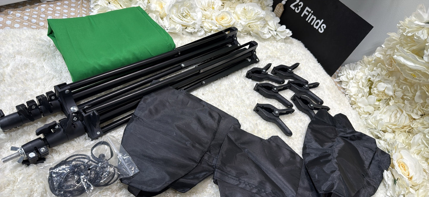 Green Screen Backdrop with Stand Kit – 8ft × 5.5ft │ 🟡 Z3 Grade: Open Box – Unused