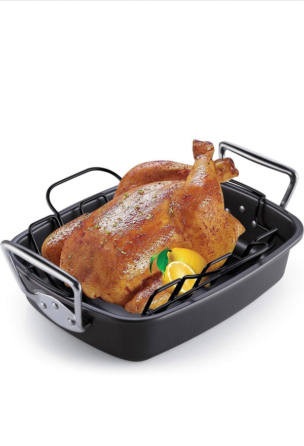 Cook N Home Nonstick Bakeware Roaster with Rack 17" x 13" — Even-Browning U-Rack │ Z3 Grade: 🟢 Brand New (Sealed)