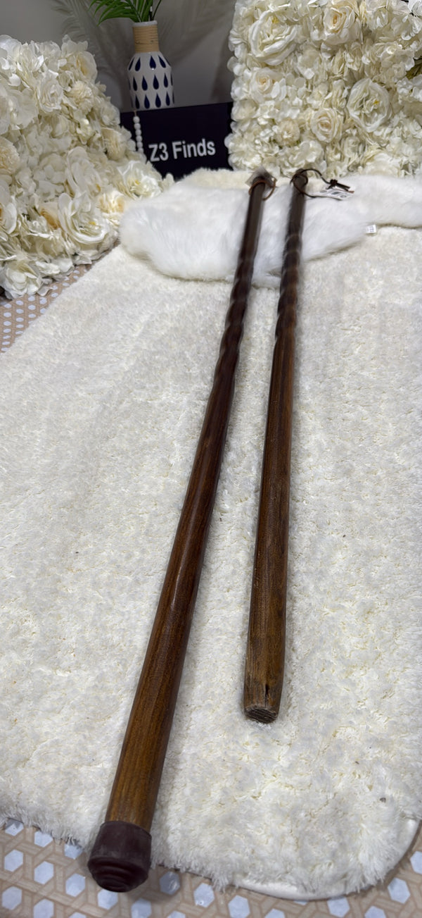 Brazos Twisted Trail Blazer 55″ Walking Stick (Set of 2) — Handcrafted Wood Hiking Staff with Leather Wrist Strap │ Z3 Grade: 🟡 Open Box – Unused
