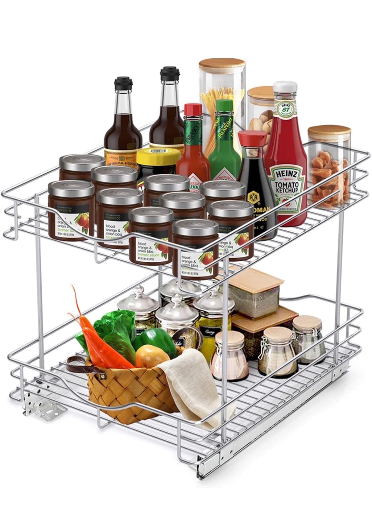 Fulgente 2-Tier Pull Out Cabinet Organizer — Chrome Wire Slide-Out Storage │ Z3 Grade: 🟢 Brand New (Sealed)