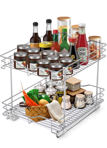 Fulgente 2-Tier Pull Out Cabinet Organizer — Chrome Wire Slide-Out Storage │ Z3 Grade: 🟢 Brand New (Sealed)