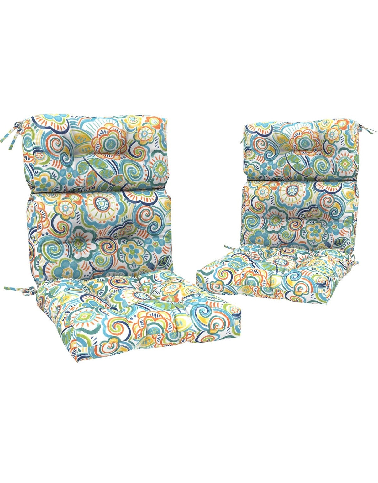 Melody Elephant High Back Outdoor Chair Cushions (Set of 2) — Water-Resistant Tufted Patio Cushions with Ties │ Z3 Grade: 🟢 Brand New (Sealed)