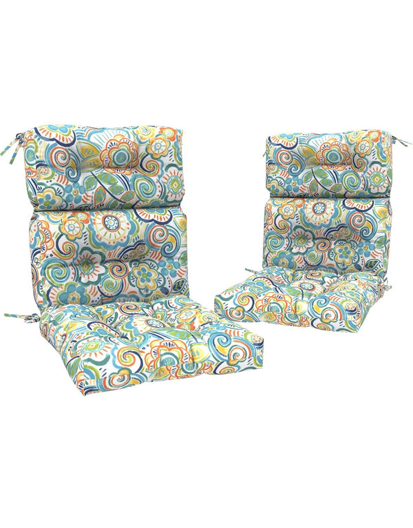 Melody Elephant High Back Outdoor Chair Cushions (Set of 2) — Water-Resistant Tufted Patio Cushions with Ties │ Z3 Grade: 🟢 Brand New (Sealed)