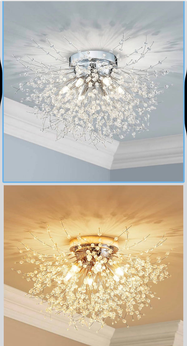 AGV Lighting CL023C Crystal Ceiling Light — Firework Dandelion 6-Light Flush Mount, Chrome │ Z3 Grade: 🟡 Open Box – Unused