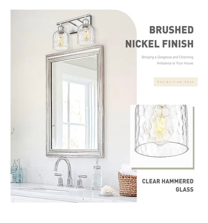 ZEYU 2-Light Bathroom Vanity Light (14") — Chrome Finish with Clear Hammered Glass │ Z3 Grade: 🟡 Open Box – Unused