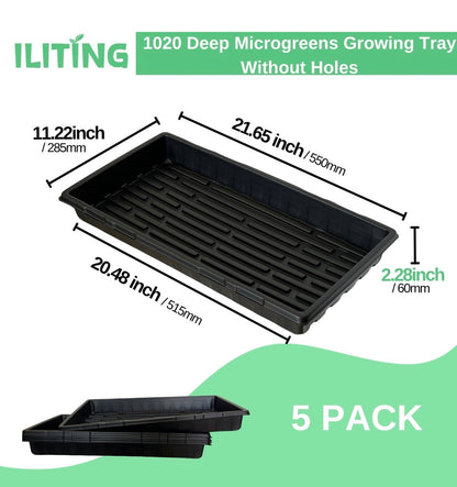 ILITING 1020 Deep Microgreens Growing Trays (5-Pack) — No Drainage Holes, Heavy-Duty │ Z3 Grade: 🟢 Brand New (Sealed)