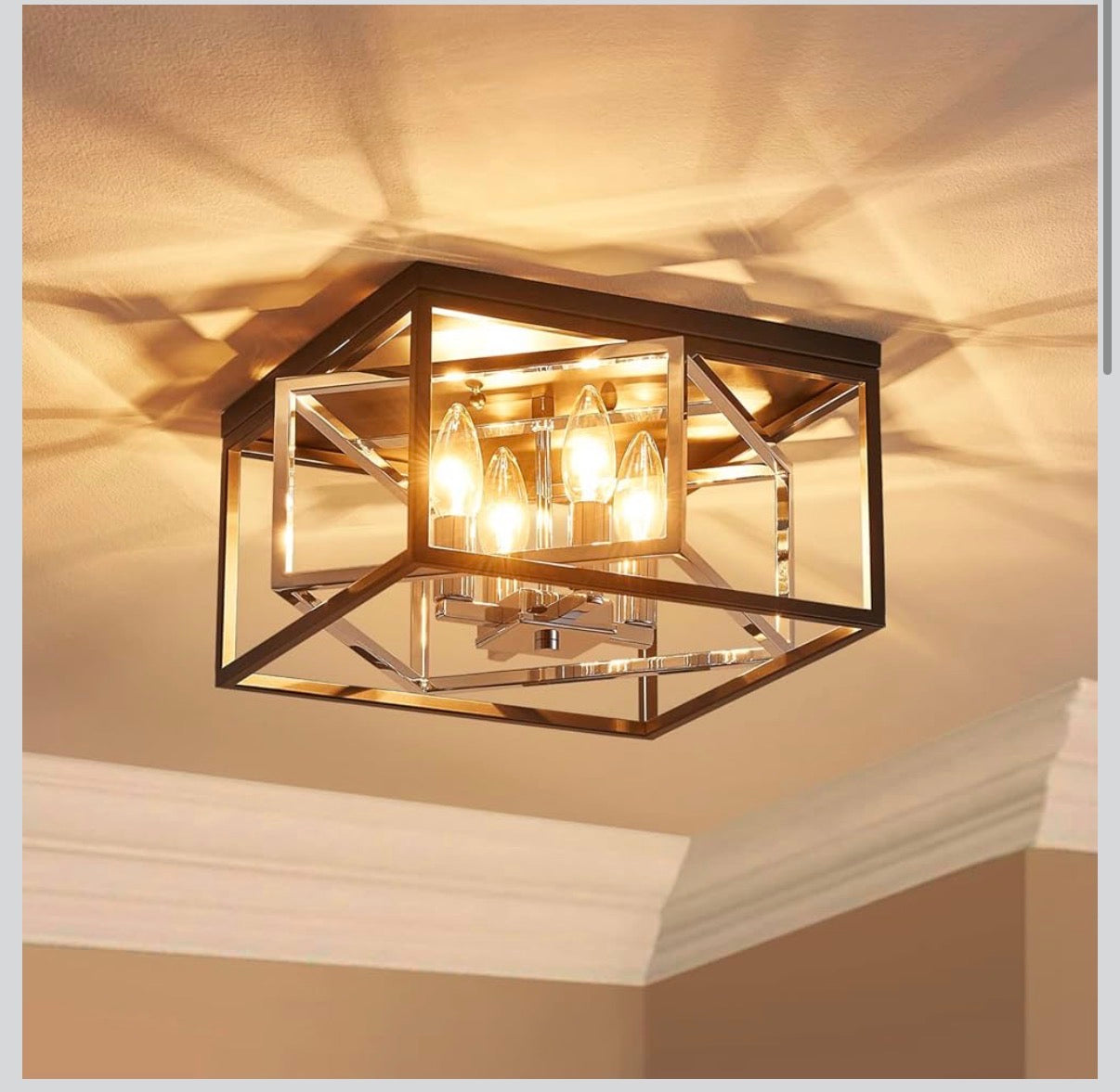 AGV Lighting CL035S 4-Light Flush Mount Ceiling Light — Black & Chrome Square Cage │ Z3 Grade: 🟡 Open Box – Unused