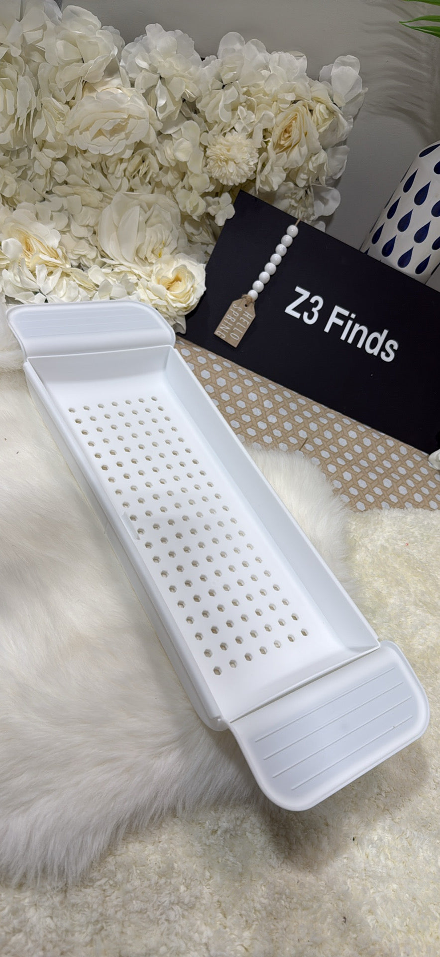 Expandable Bathtub Caddy Tray — Adjustable Over-Tub Rack with Drainage │ Z3 Grade: 🟡 Open Box – Unused