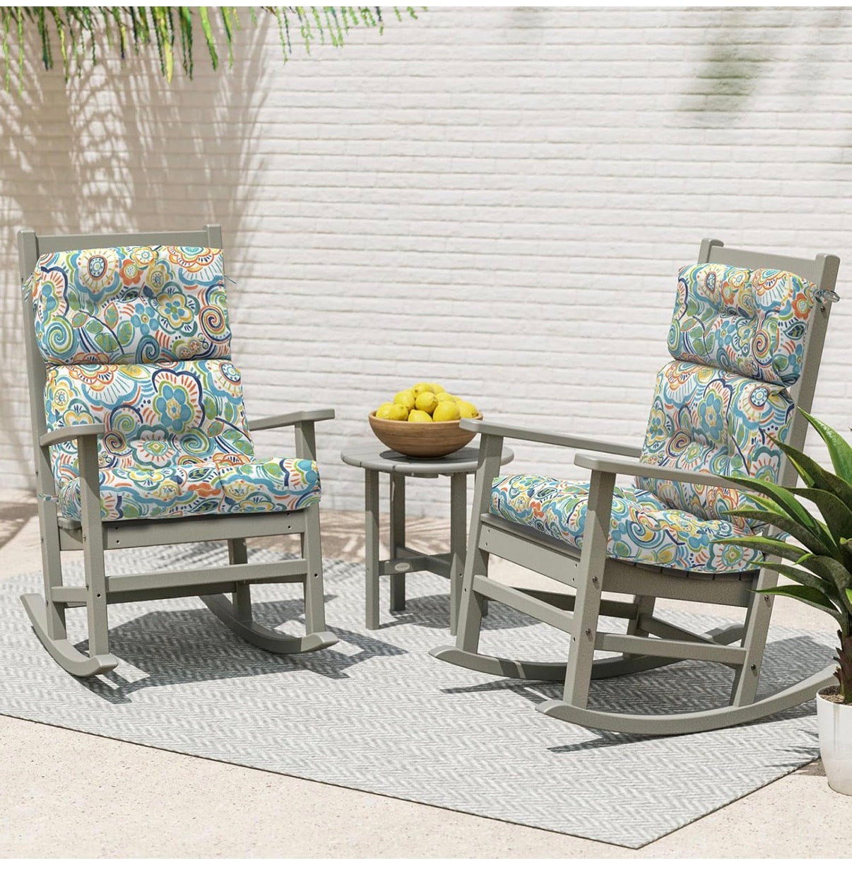 Melody Elephant High Back Outdoor Chair Cushions (Set of 2) — Water-Resistant Tufted Patio Cushions with Ties │ Z3 Grade: 🟢 Brand New (Sealed)