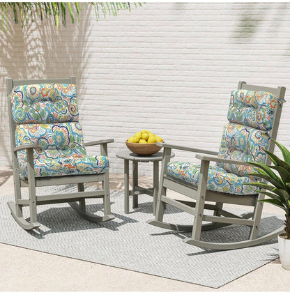 Melody Elephant High Back Outdoor Chair Cushions (Set of 2) — Water-Resistant Tufted Patio Cushions with Ties │ Z3 Grade: 🟢 Brand New (Sealed)