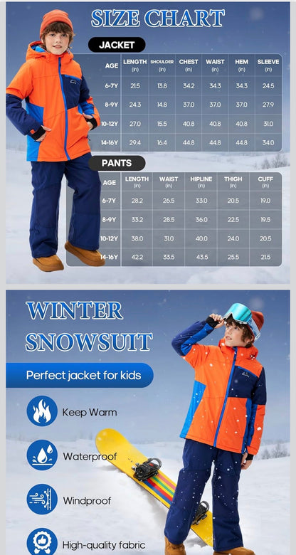 Smonty Kids Snow Suit — Insulated Waterproof Ski Jacket & Pants Set │ Z3 Grade: 🟢 Brand New (Sealed)
