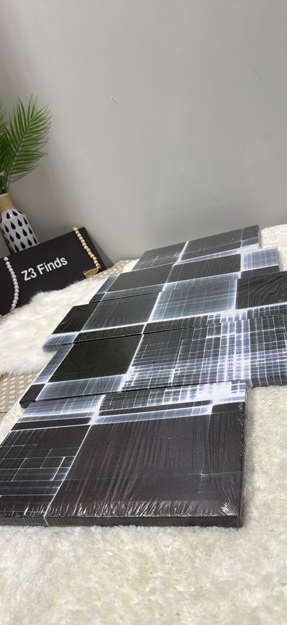 5-Panel Canvas Wall Art — Black & White Abstract Digital Grid (110×60cm) │ Z3 Grade: 🟢 Brand New (Sealed)