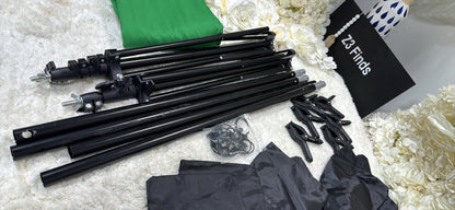 Green Screen Backdrop with Stand Kit – 8ft × 5.5ft │ 🟡 Z3 Grade: Open Box – Unused