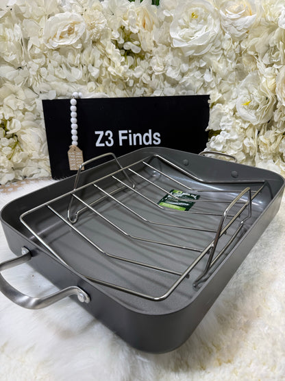 GreenPan Chatham Hard-Anodized Roasting Pan 16"×13" — Ceramic Nonstick + Stainless Rack │ Z3 Grade: 🟡 Open Box – Unused