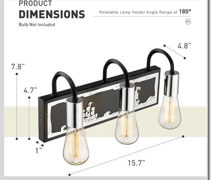 ZEYU 3-Light Vanity Light — Pirate Ship Pattern, Black & Chrome │ Z3 Grade: 🟡 Open Box – Unused