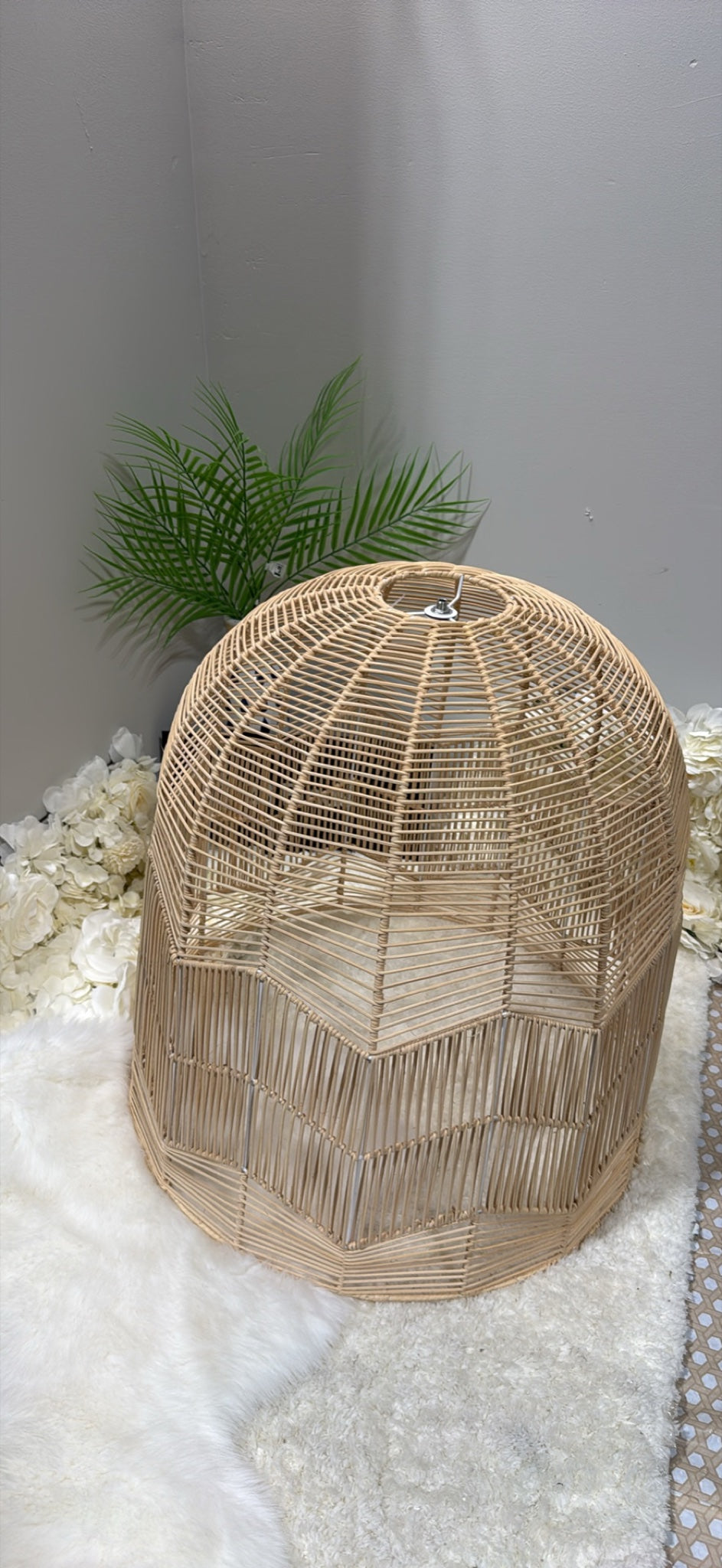 Artherhome Rattan Pendant Light – Dome with Chevron Skirt │ 🟡 Z3 Grade: Open Box – Unused