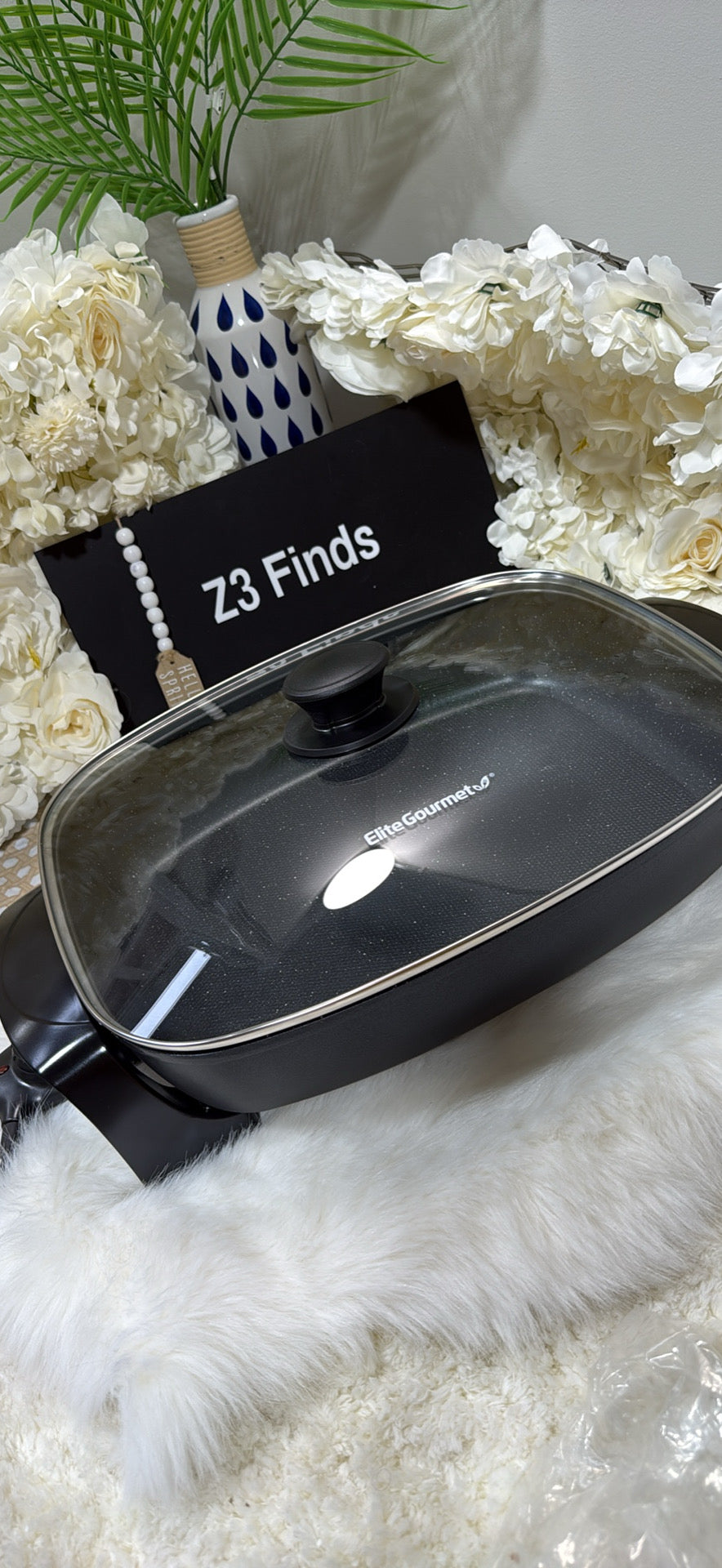 Elite Gourmet EG-6203 Extra Deep Jumbo Electric Skillet — 10.5 Qt Non-Stick with Vented Glass Lid │ Z3 Grade: 🟡 Open Box – Unused