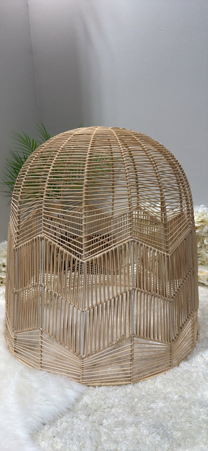 Artherhome Rattan Pendant Light – Dome with Chevron Skirt │ 🟡 Z3 Grade: Open Box – Unused