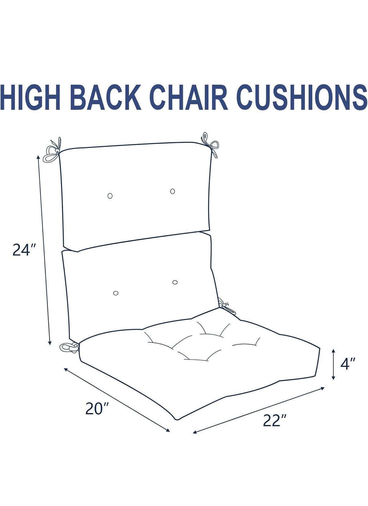 Melody Elephant High Back Outdoor Chair Cushions (Set of 2) — Water-Resistant Tufted Patio Cushions with Ties │ Z3 Grade: 🟢 Brand New (Sealed)