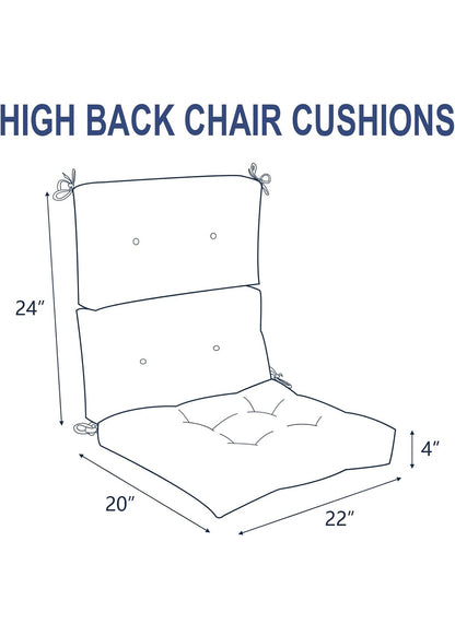 Melody Elephant High Back Outdoor Chair Cushions (Set of 2) — Water-Resistant Tufted Patio Cushions with Ties │ Z3 Grade: 🟢 Brand New (Sealed)