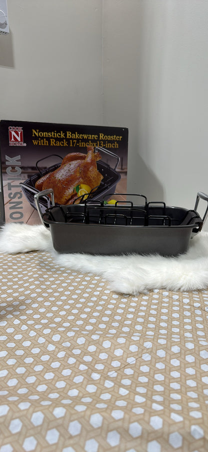 Cook N Home Nonstick Bakeware Roaster with Rack 17" x 13" — Even-Browning U-Rack │ Z3 Grade: 🟢 Brand New (Sealed)