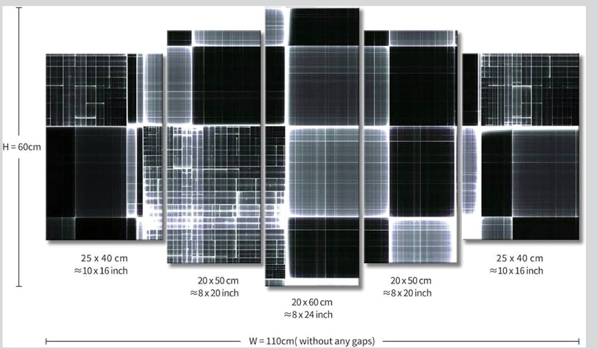 5-Panel Canvas Wall Art — Black & White Abstract Digital Grid (110×60cm) │ Z3 Grade: 🟢 Brand New (Sealed)