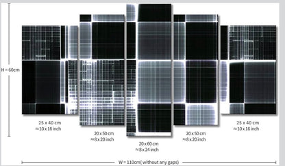 5-Panel Canvas Wall Art — Black & White Abstract Digital Grid (110×60cm) │ Z3 Grade: 🟢 Brand New (Sealed)