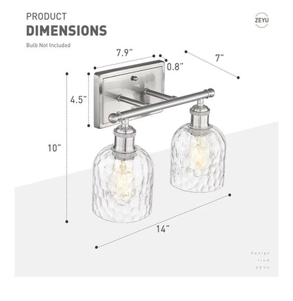 ZEYU 2-Light Bathroom Vanity Light (14") — Chrome Finish with Clear Hammered Glass │ Z3 Grade: 🟡 Open Box – Unused