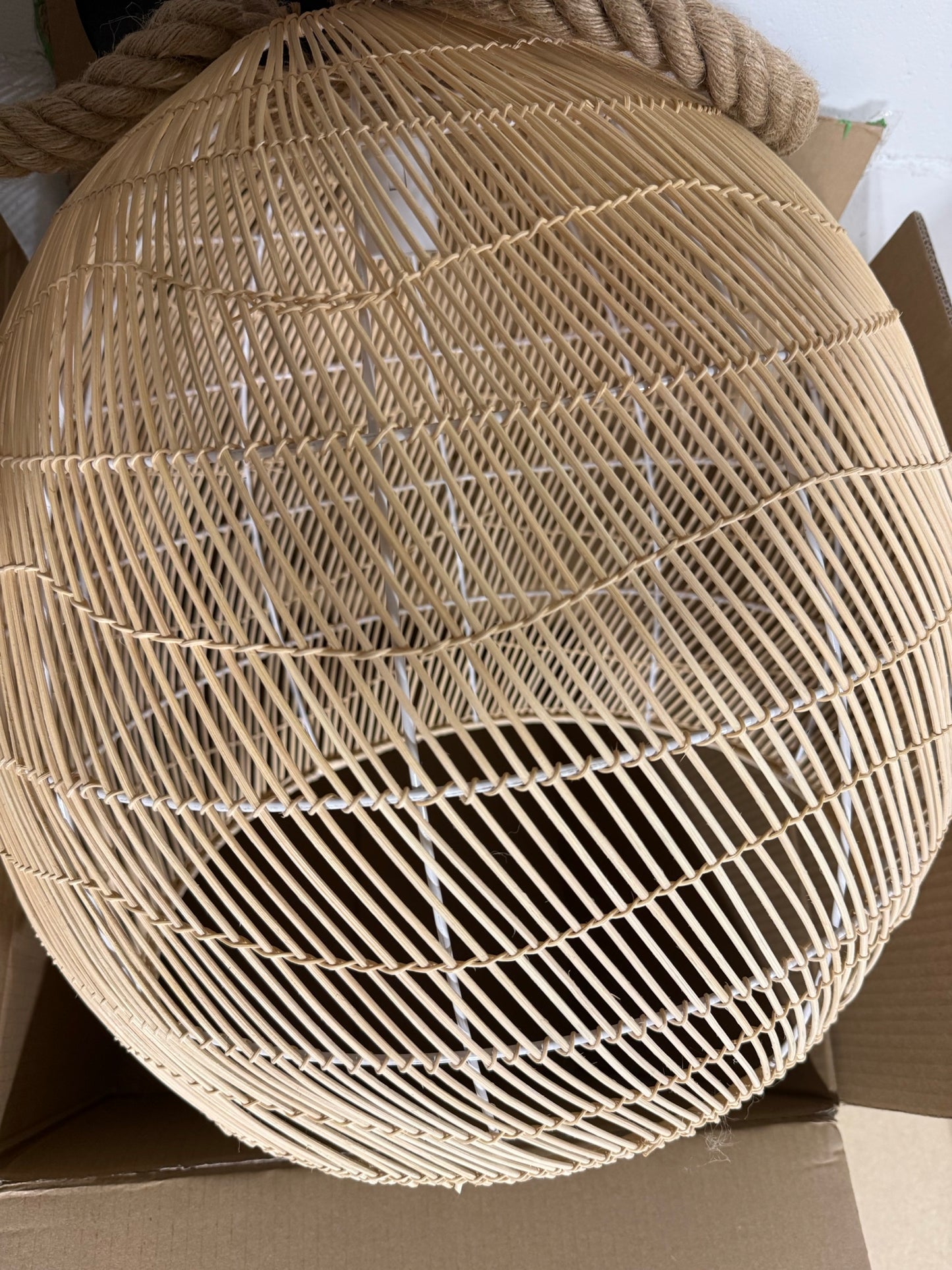 Arturesthome Woven Rattan Globe Pendant Light — Boho Hemp-Rope Cord │ Z3 Grade: 🟡 Open Box – Unused