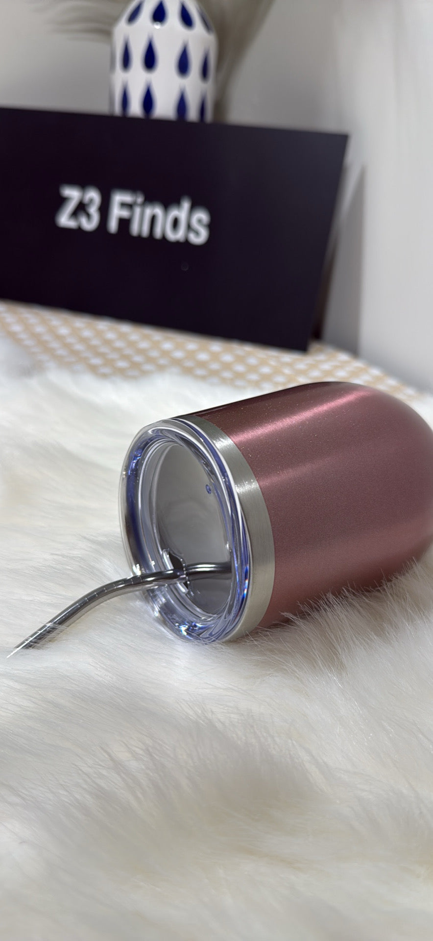 Rose Gold Stainless Steel Wine Tumbler — 12oz Double-Wall Vacuum Insulated w/ Lid & Straw │ Z3 Grade: 🟢 Brand New (Sealed)