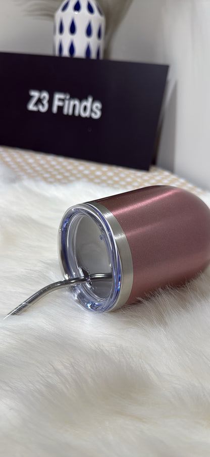 Rose Gold Stainless Steel Wine Tumbler — 12oz Double-Wall Vacuum Insulated w/ Lid & Straw │ Z3 Grade: 🟢 Brand New (Sealed)