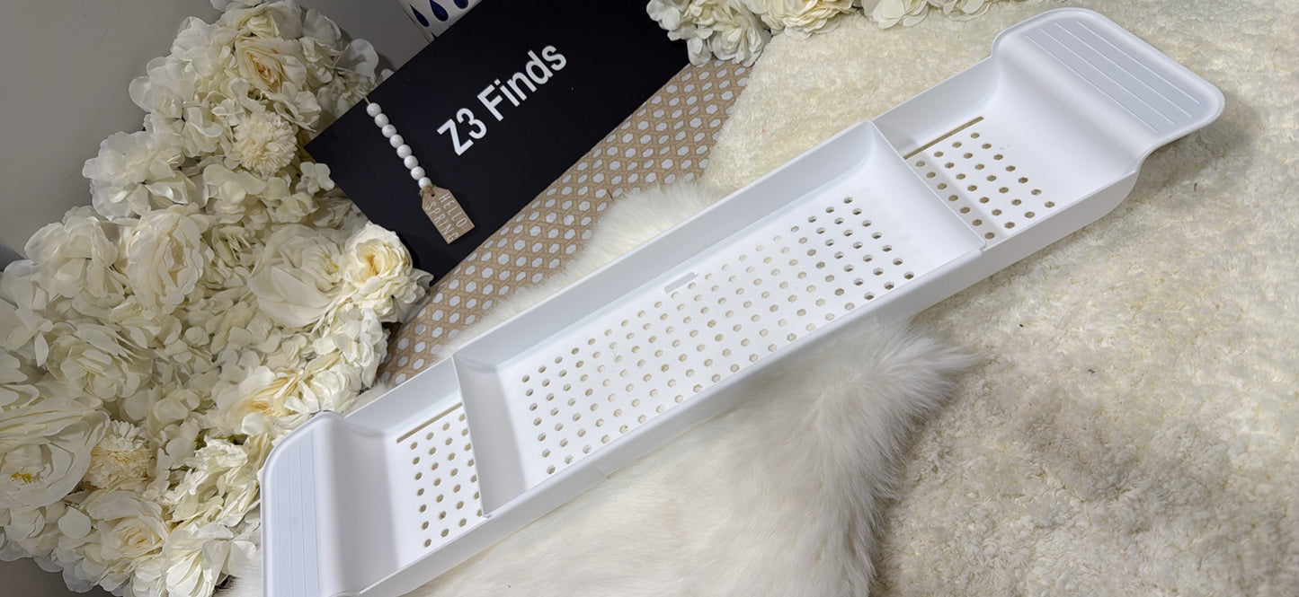 Expandable Bathtub Caddy Tray — Adjustable Over-Tub Rack with Drainage │ Z3 Grade: 🟡 Open Box – Unused
