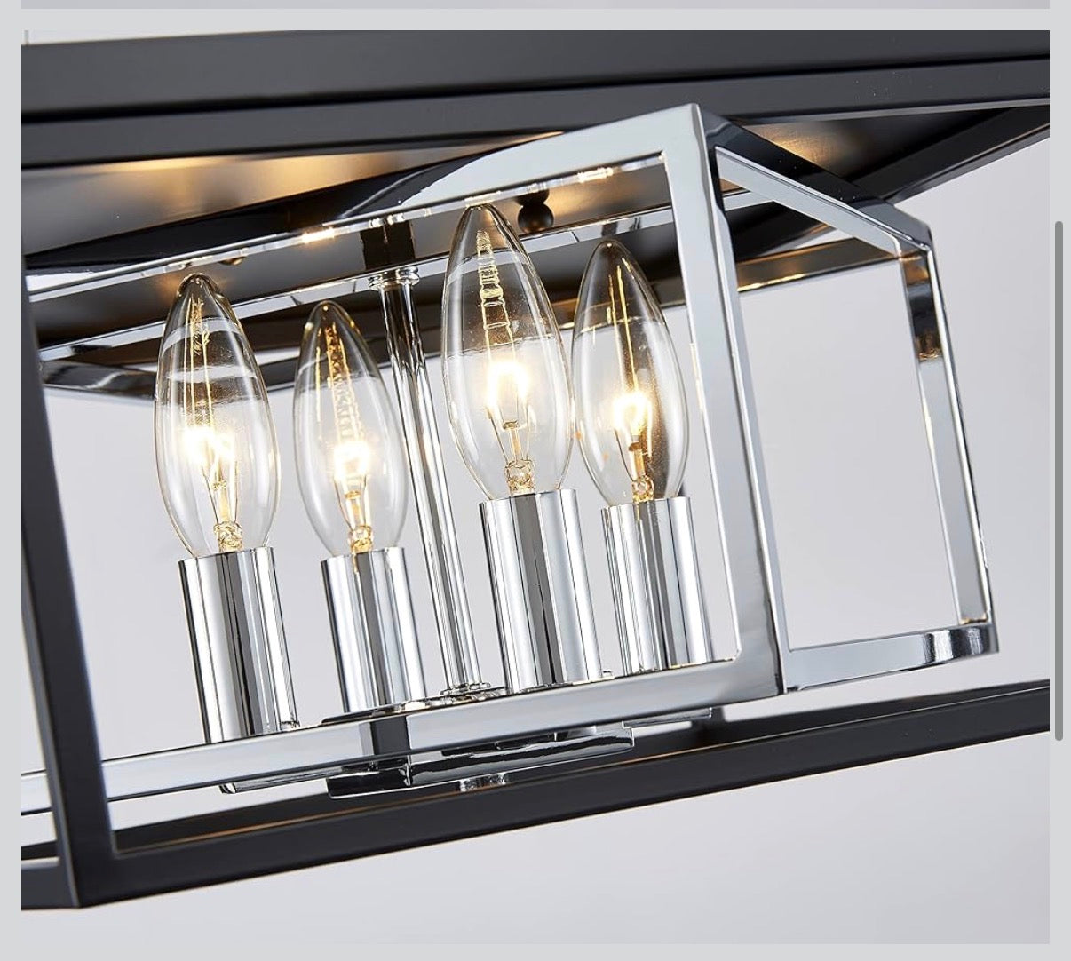 AGV Lighting CL035S 4-Light Flush Mount Ceiling Light — Black & Chrome Square Cage │ Z3 Grade: 🟡 Open Box – Unused