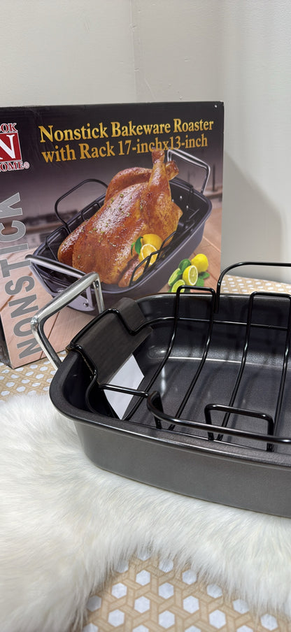 Cook N Home Nonstick Bakeware Roaster with Rack 17" x 13" — Even-Browning U-Rack │ Z3 Grade: 🟢 Brand New (Sealed)