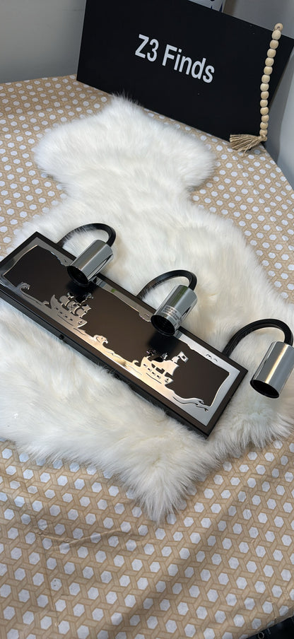 ZEYU 3-Light Vanity Light — Pirate Ship Pattern, Black & Chrome │ Z3 Grade: 🟡 Open Box – Unused